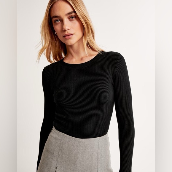 NWT Abercrombie Long-Sleeve Ottoman Crew Top size XL black ribbed - Picture 2 of 9